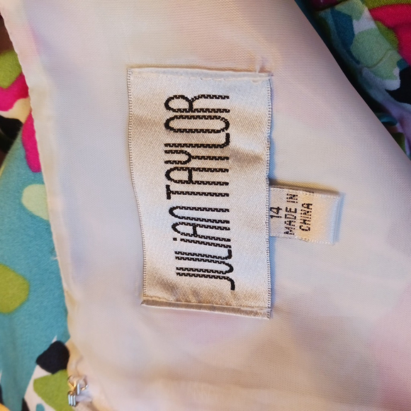 Julian Taylor New York Floral Belt Dress Pink Turquoise Green 14 - Picture 6 of 7